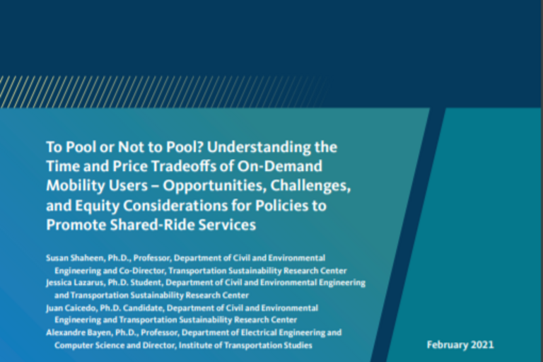 Cover of To Pool or Not to Pool? Understanding the Time and Price Tradeoffs of OnDemand Ride Users – Opportunities, Challenges, and Social Equity Considerations for Policies to Promote Shared-Ride Services