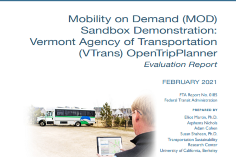 Cover of Mobility on Demand (MOD) Sandbox Demonstration: Vermont Agency of Transportation (VTrans) OpenTripPlanner Evaluation Report