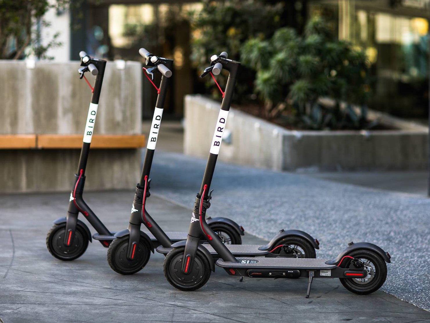 Three scooters standing in a row