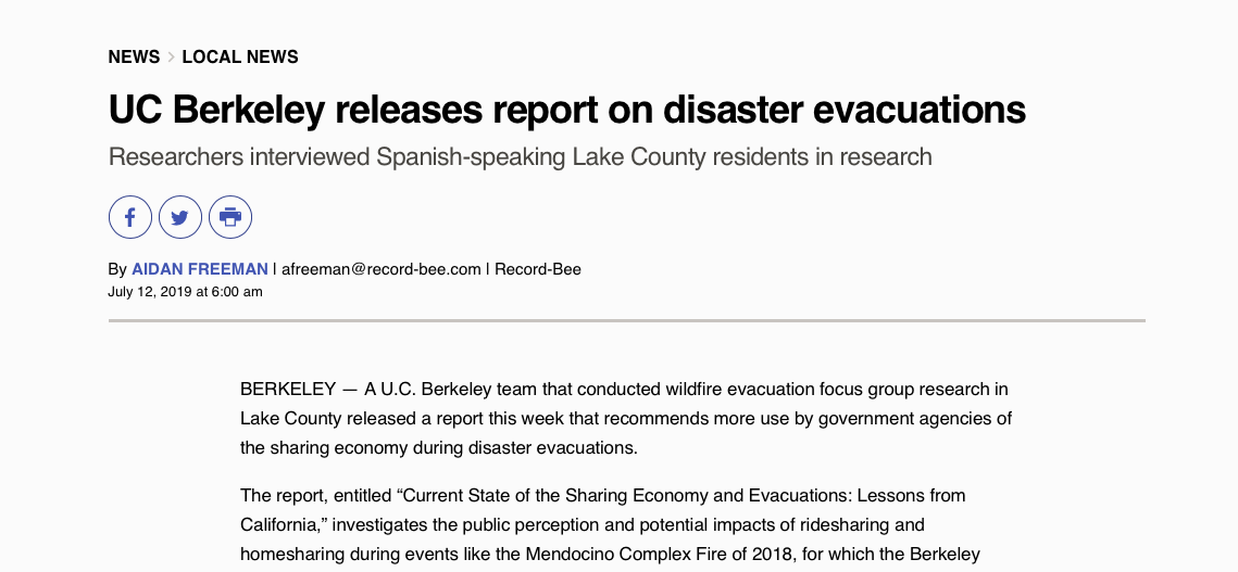 Image of "UC Berkeley releases report on disaster evacuations" headline